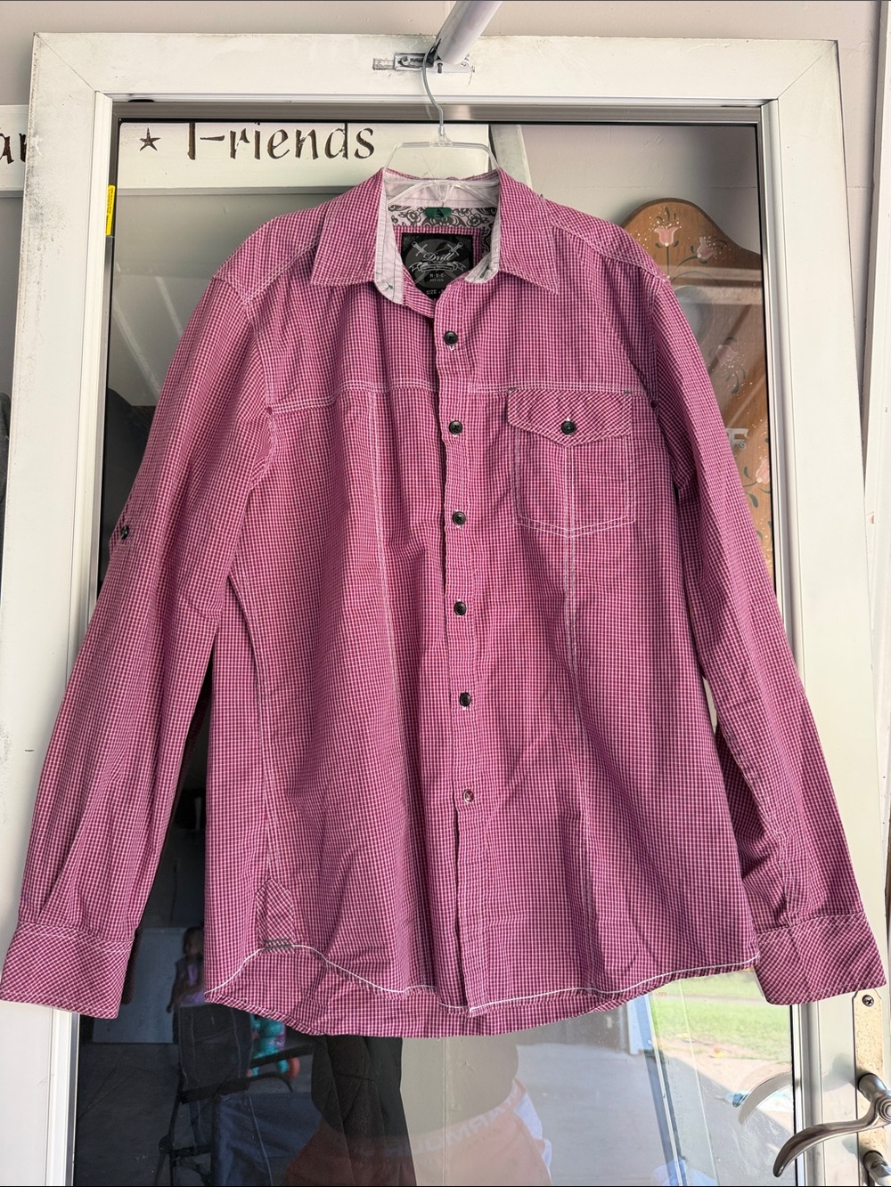 Men's Pink Micro-Check Button-Down Shirt - Casual Long Sleeve